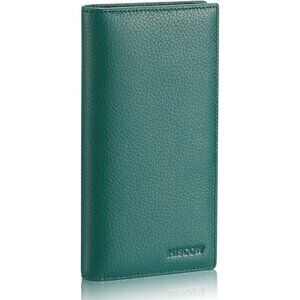 Men's Dark Green Full Grain Leather Long Bifold Wallet Credit Card Slots Style
